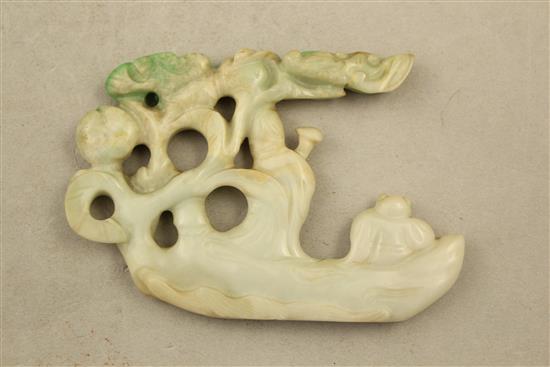 Two Chinese jadeite carvings and an amethyst quartz figure of a lion-dog, 20th century, 6.2cm